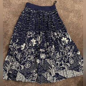 Anthropologie Navy and White Floral Midi Skirt